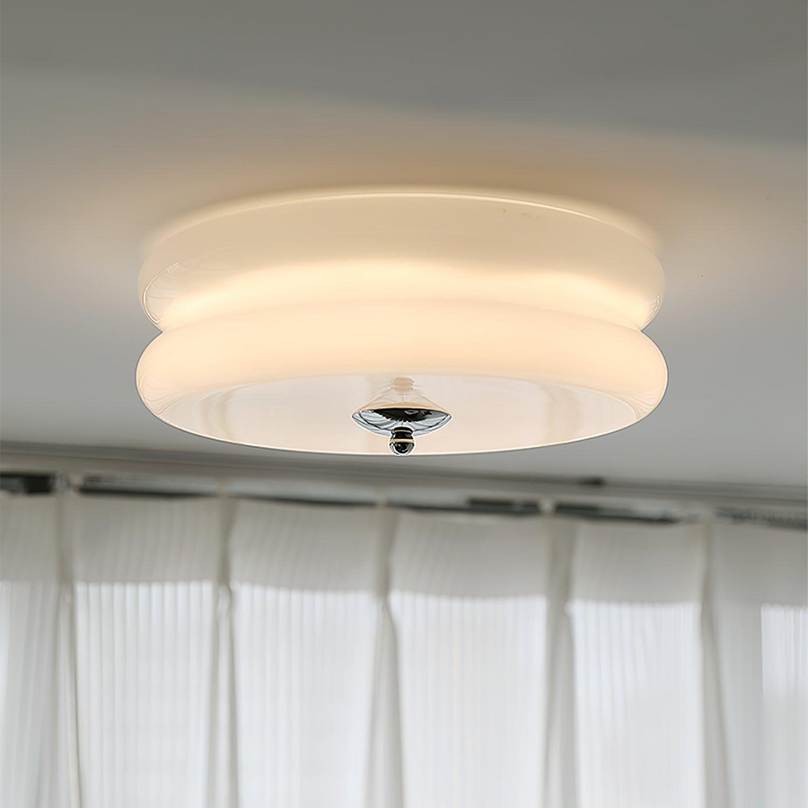 Art Deco Cream Cake Ceiling Light-Lighting > Ceiling Lights-casanuva-White+Chrome-32cmx13cm-casanuva