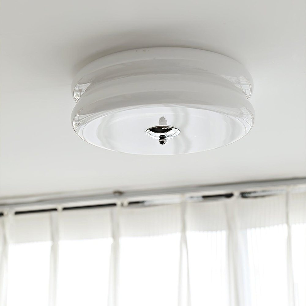 Art Deco Cream Cake Ceiling Light-Lighting > Ceiling Lights-casanuva-White+Chrome-40cmx13cm-casanuva