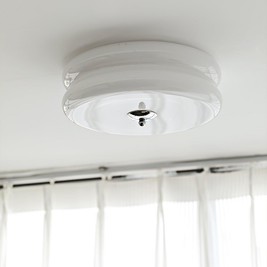 Art Deco Cream Cake Ceiling Light-Lighting > Ceiling Lights-casanuva-White+Chrome-40cmx13cm-casanuva