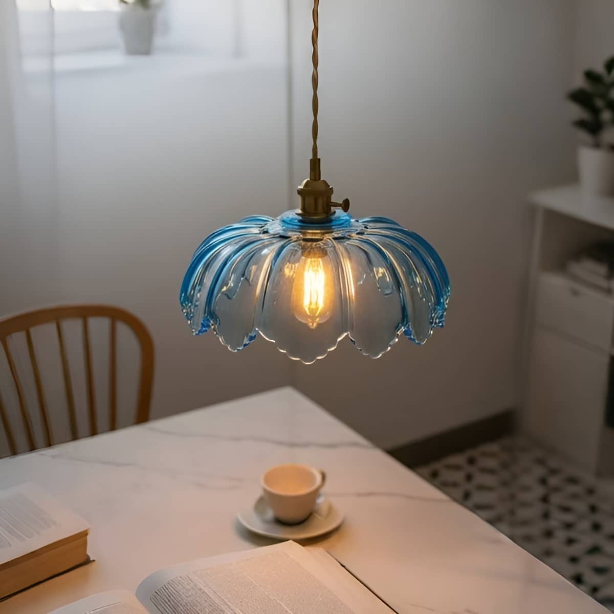 Art Nouveau Lotus Colored Glass Pendant Light-Lighting > Chandeliers & Pendant Lights-casanuva-casanuva