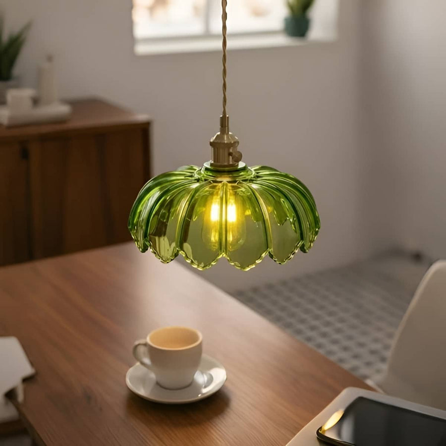 Art Nouveau Lotus Colored Glass Pendant Light-Lighting > Chandeliers & Pendant Lights-casanuva-casanuva