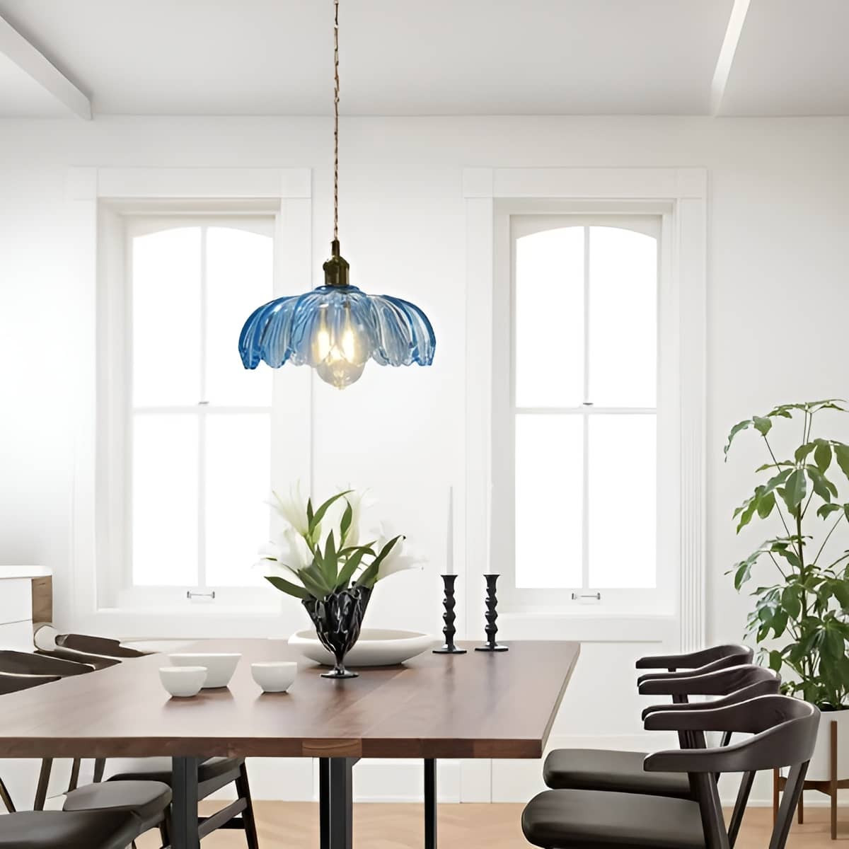 Art Nouveau Lotus Colored Glass Pendant Light-Lighting > Chandeliers & Pendant Lights-casanuva-casanuva