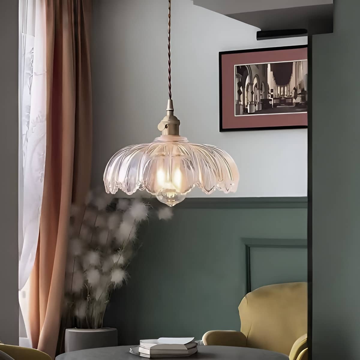 Art Nouveau Lotus Colored Glass Pendant Light-Lighting > Chandeliers & Pendant Lights-casanuva-casanuva