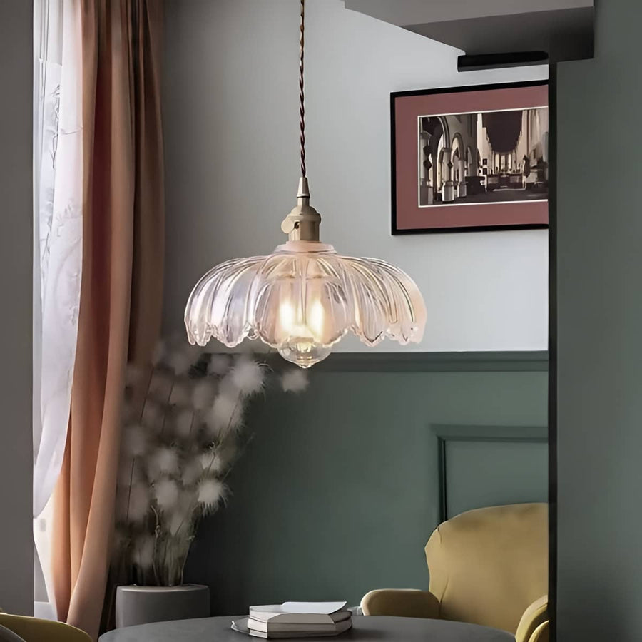 Art Nouveau Lotus Colored Glass Pendant Light-Lighting > Chandeliers & Pendant Lights-casanuva-casanuva
