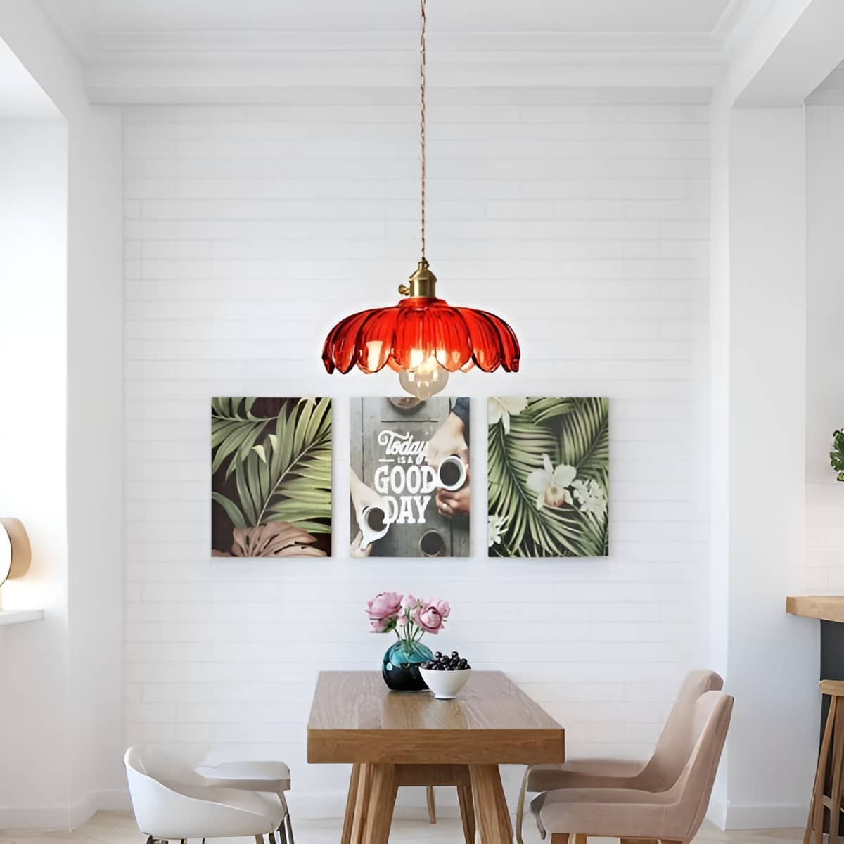 Art Nouveau Lotus Colored Glass Pendant Light-Lighting > Chandeliers & Pendant Lights-casanuva-casanuva
