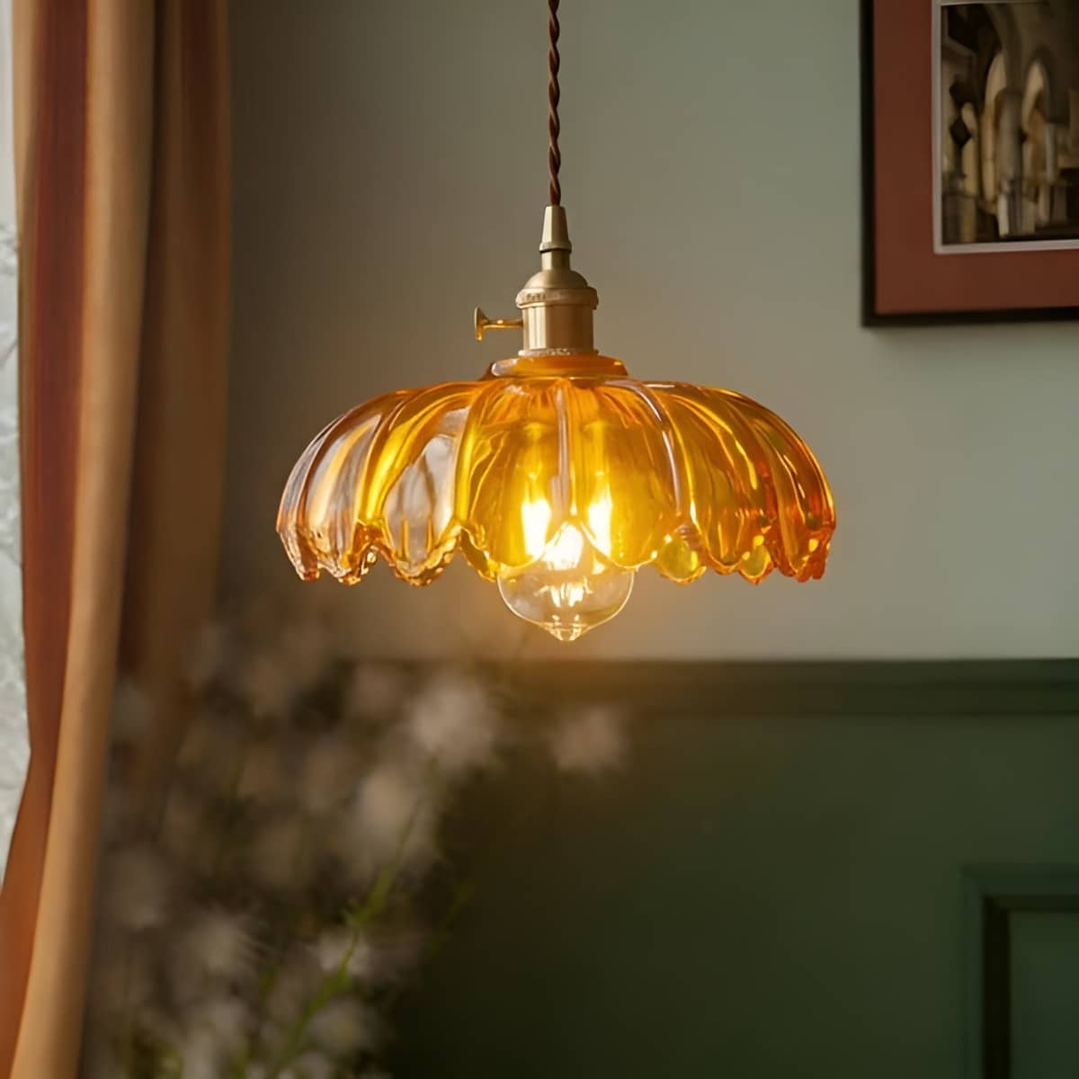 Art Nouveau Lotus Colored Glass Pendant Light-Lighting > Chandeliers & Pendant Lights-casanuva-casanuva