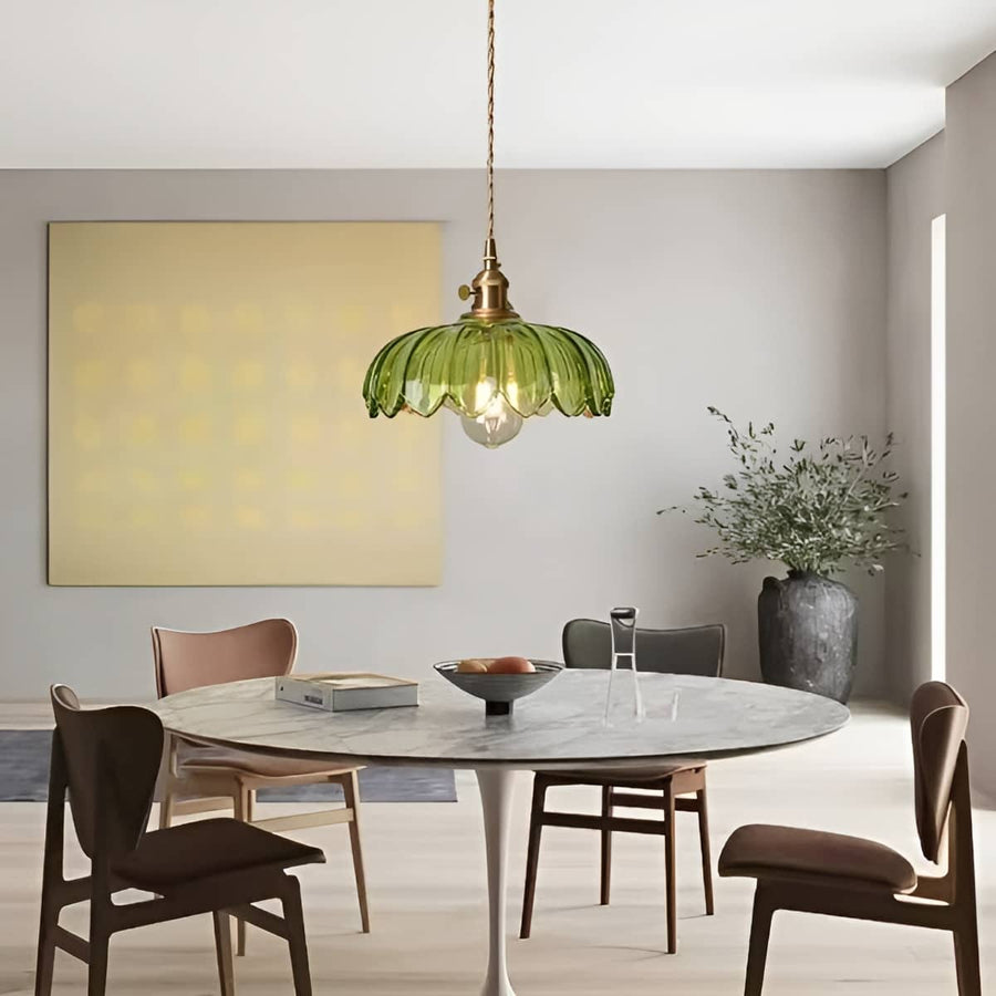 Art Nouveau Lotus Colored Glass Pendant Light-Lighting > Chandeliers & Pendant Lights-casanuva-casanuva