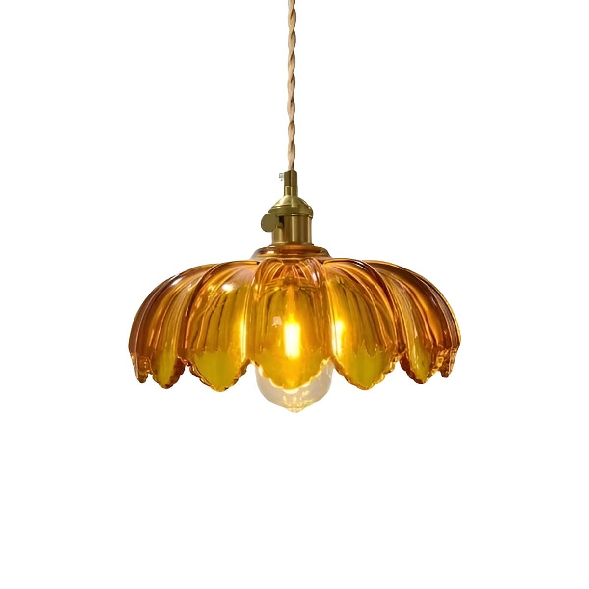 Art Nouveau Lotus Colored Glass Pendant Light-Lighting > Chandeliers & Pendant Lights-casanuva-Amber-casanuva