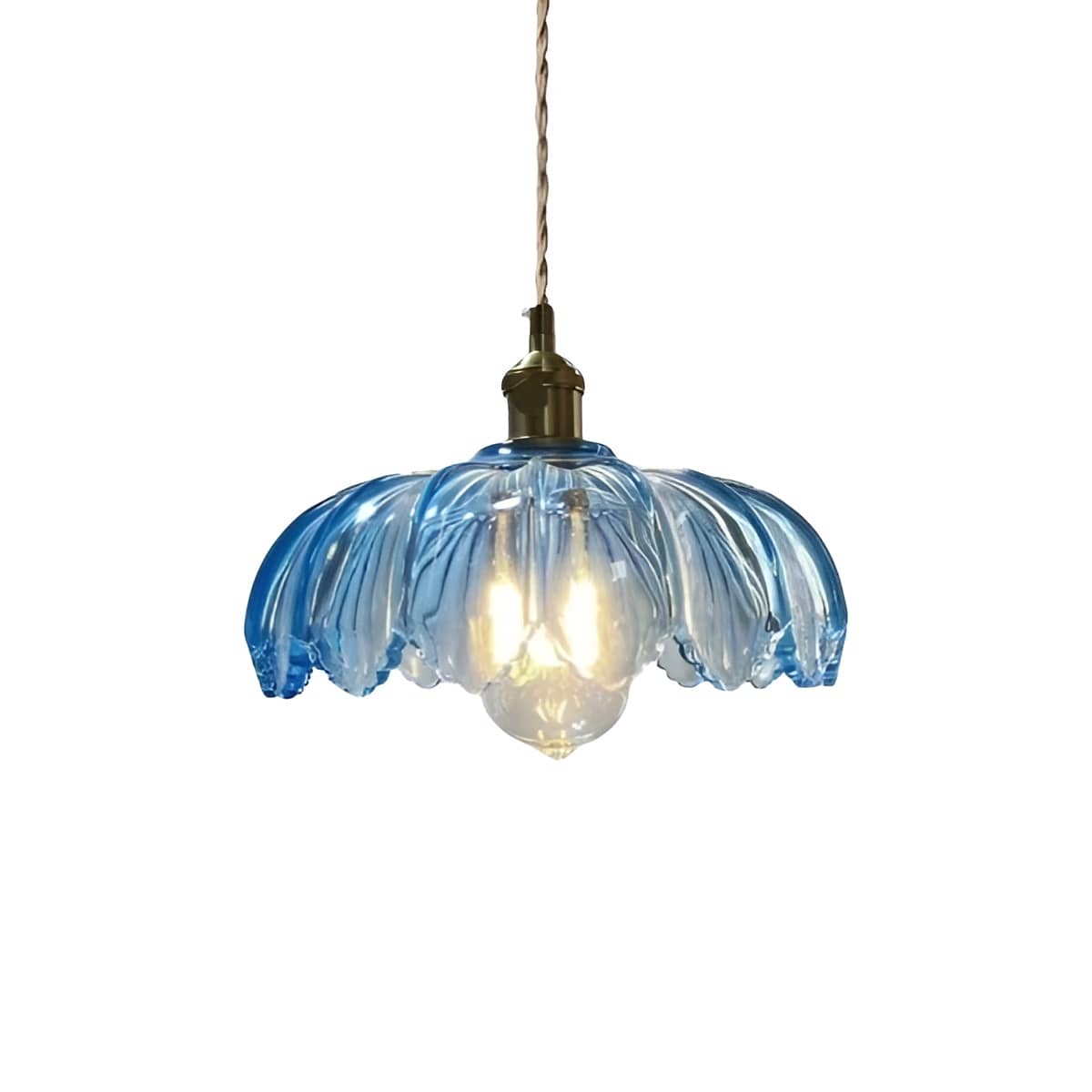 Art Nouveau Lotus Colored Glass Pendant Light-Lighting > Chandeliers & Pendant Lights-casanuva-Blue-casanuva