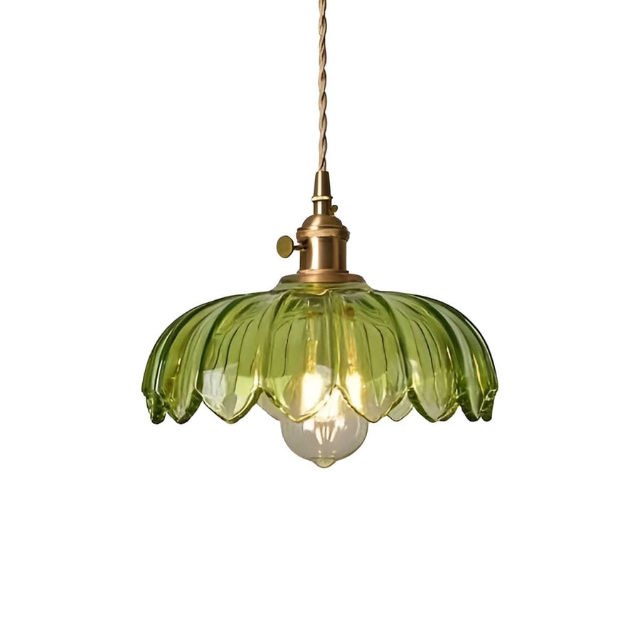 Art Nouveau Lotus Colored Glass Pendant Light-Lighting > Chandeliers & Pendant Lights-casanuva-Green-casanuva