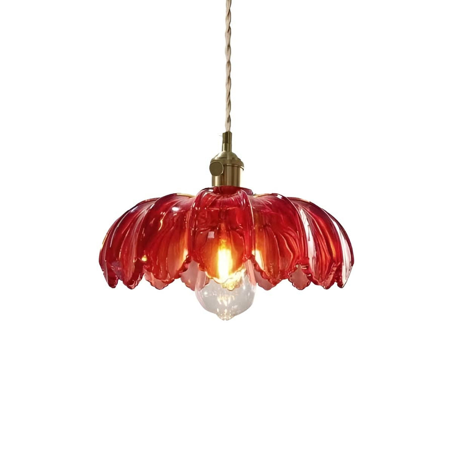 Art Nouveau Lotus Colored Glass Pendant Light-Lighting > Chandeliers & Pendant Lights-casanuva-Red-casanuva