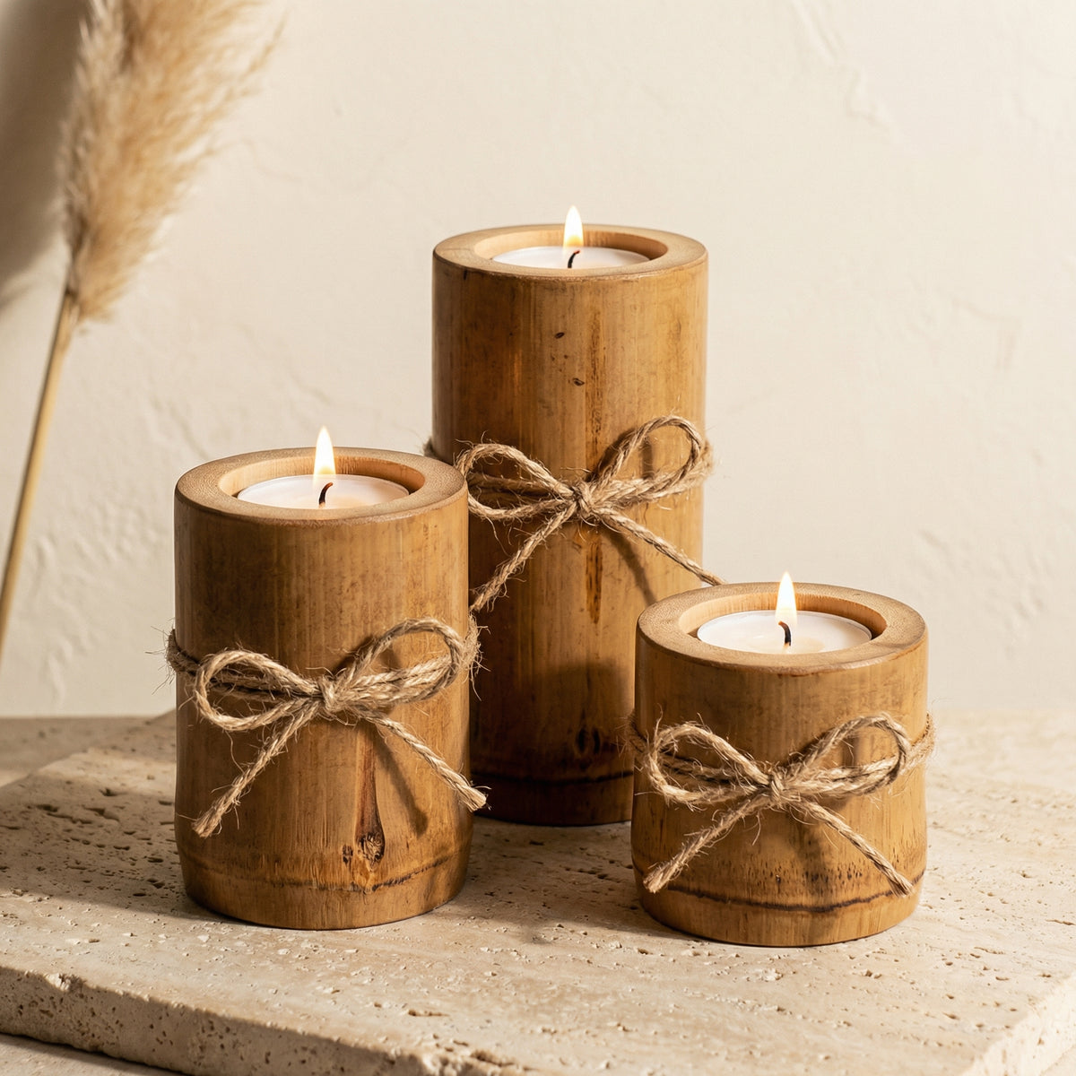 Bamboo Candle Holders Set of 3-Home Decor > Candle Holders-casanuva-casanuva