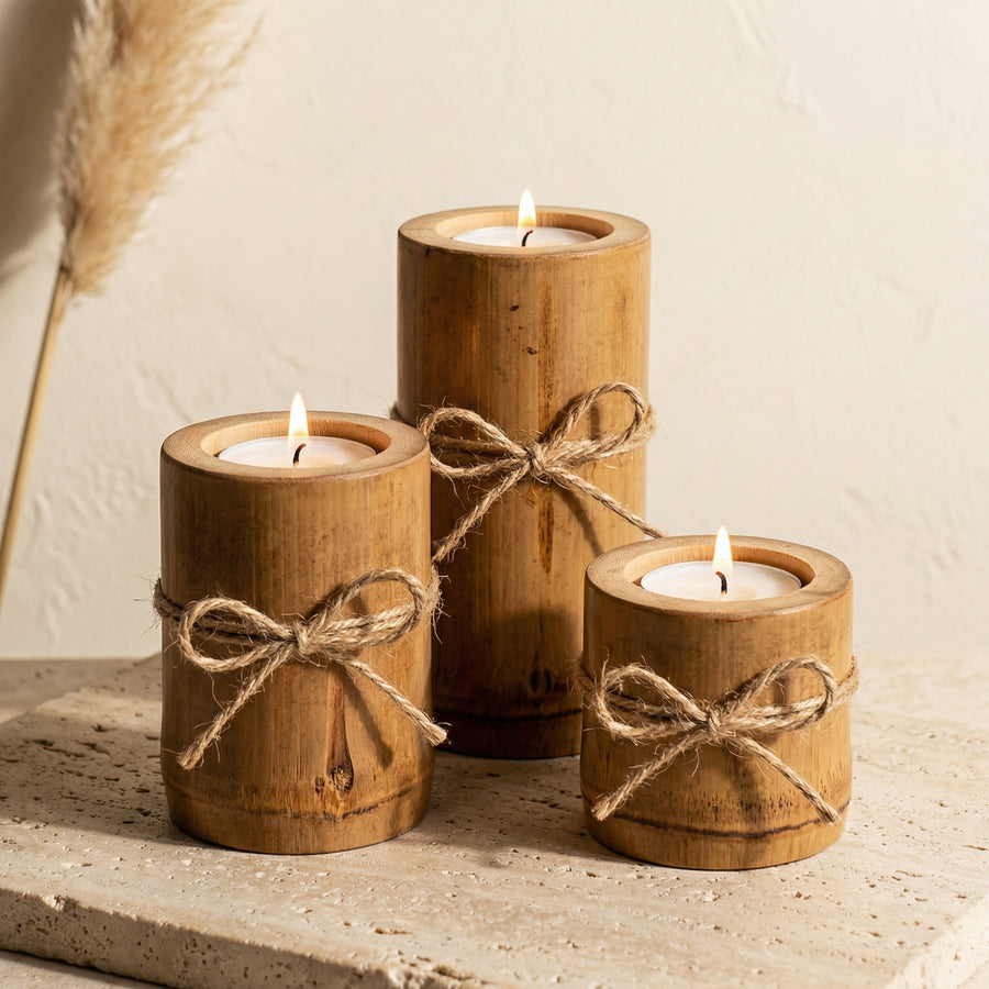 Bamboo Candle Holders Set of 3-Home Decor > Candle Holders-casanuva-casanuva