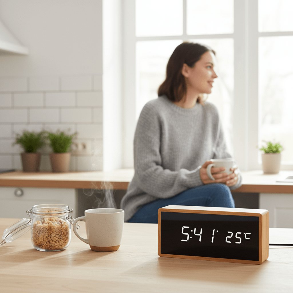 Bamboo LED Alarm Clock with Temperature Display-Home Decor > Clocks-casanuva-casanuva