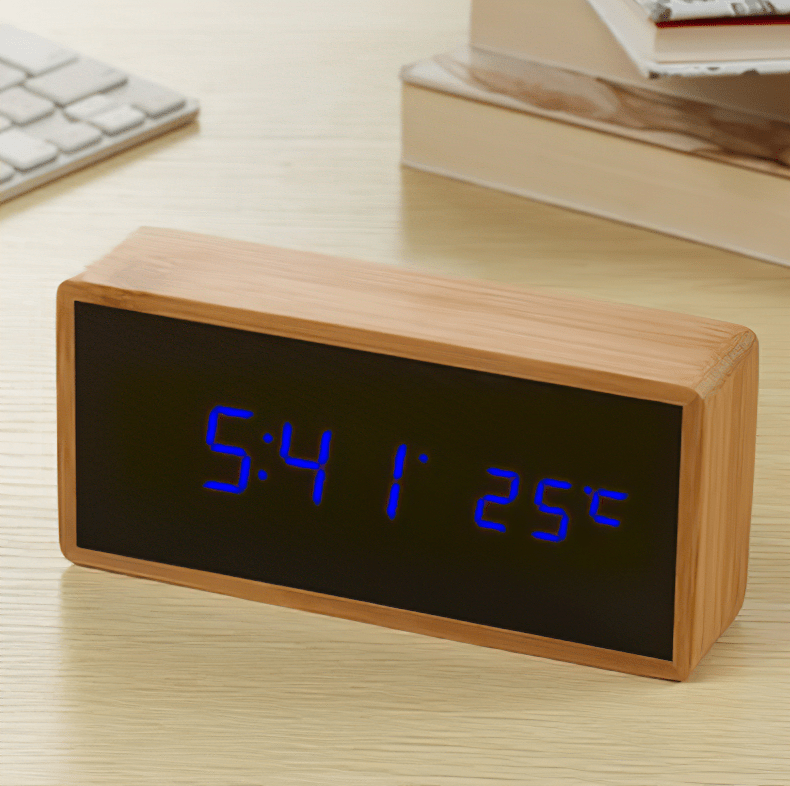 Bamboo LED Alarm Clock with Temperature Display-Home Decor > Clocks-casanuva-Blue-casanuva