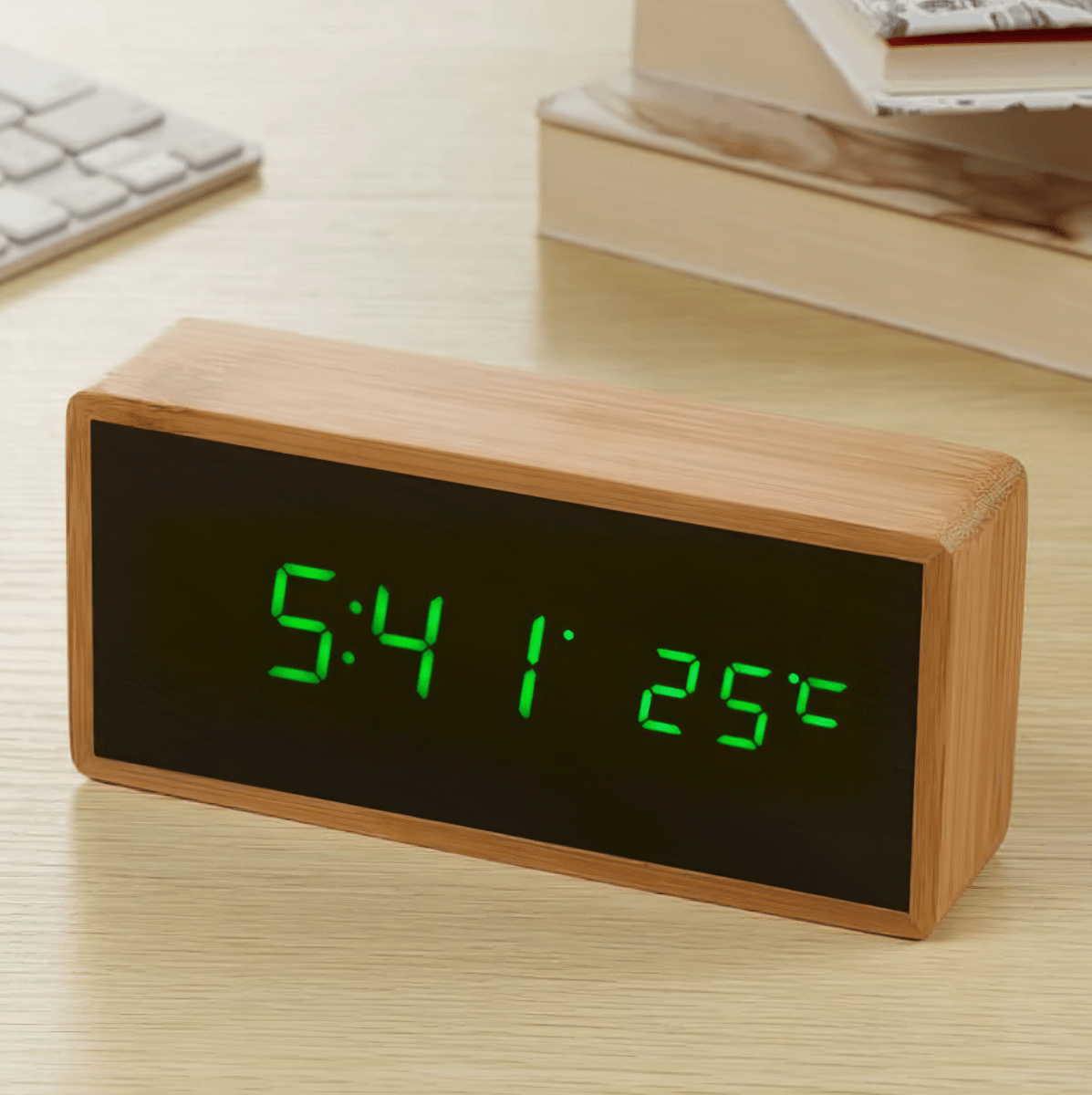 Bamboo LED Alarm Clock with Temperature Display-Home Decor > Clocks-casanuva-Green-casanuva