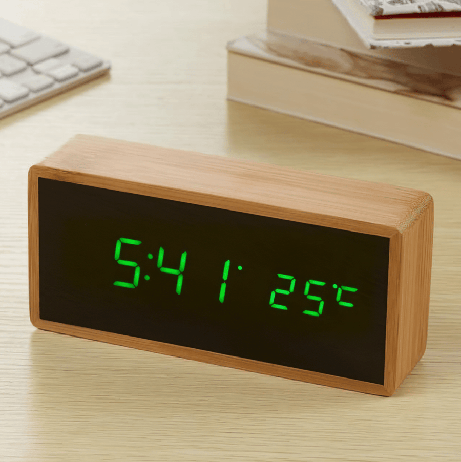 Bamboo LED Alarm Clock with Temperature Display-Home Decor > Clocks-casanuva-Green-casanuva