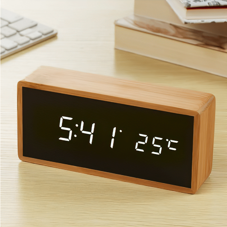 Bamboo LED Alarm Clock with Temperature Display-Home Decor > Clocks-casanuva-White-casanuva