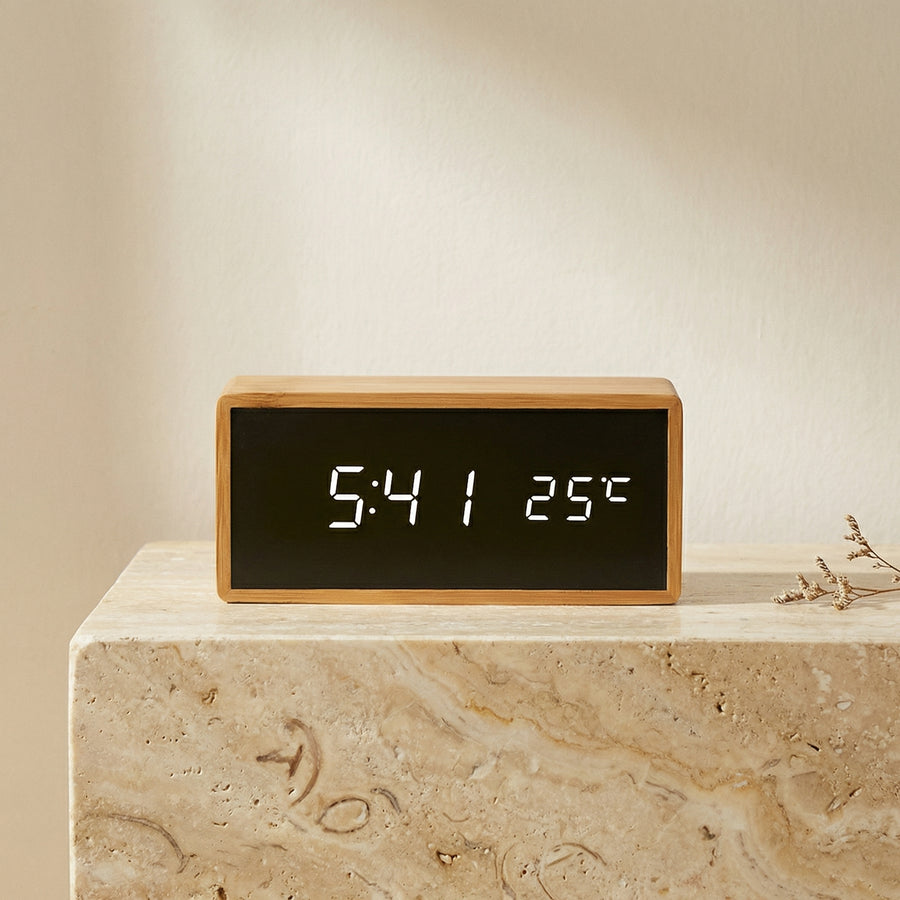 Bamboo LED Alarm Clock with Temperature Display-Home Decor > Clocks-casanuva-casanuva