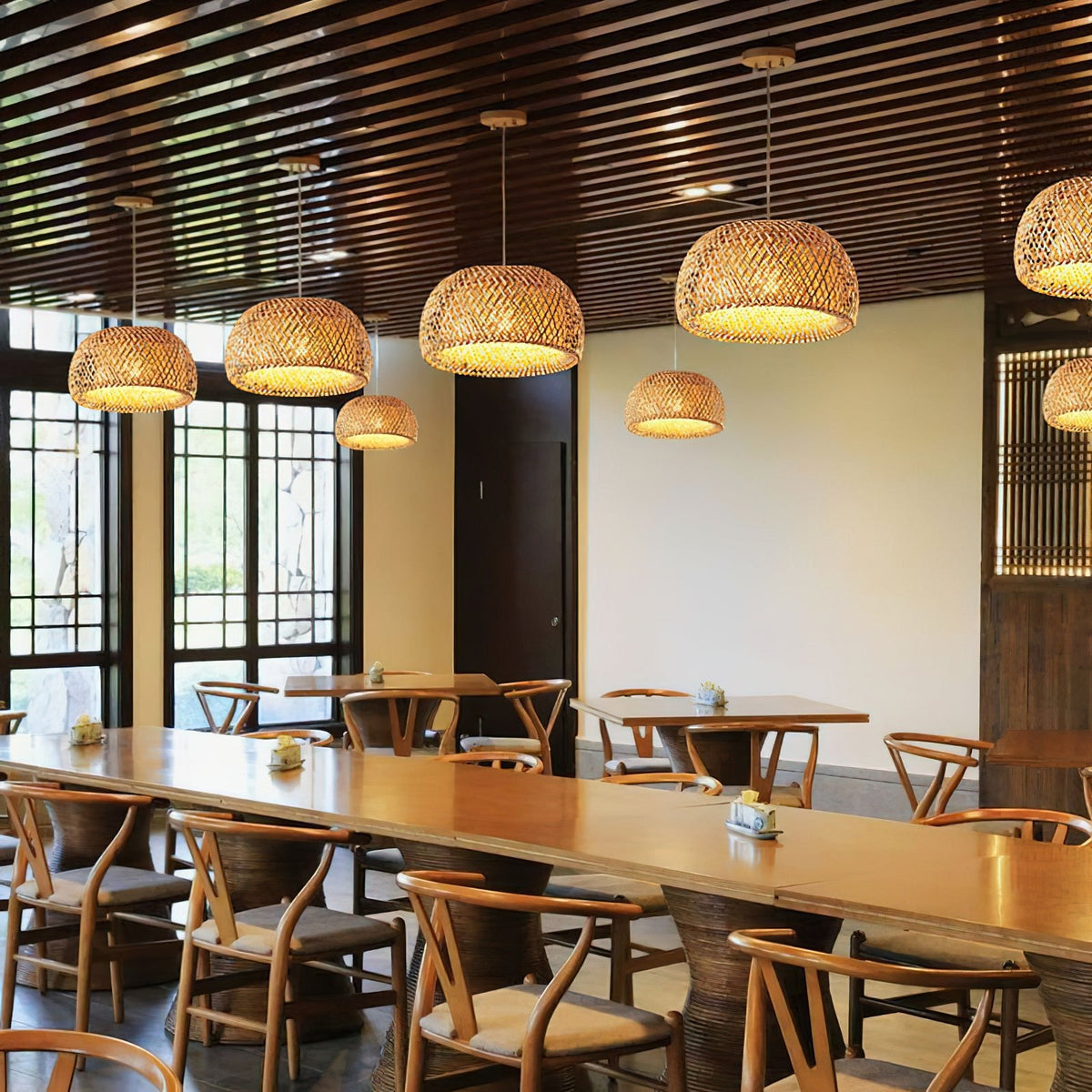 Bamboo Pendant Lamp with Braided Design-Lighting > Pendant Lights-casanuva-casanuva