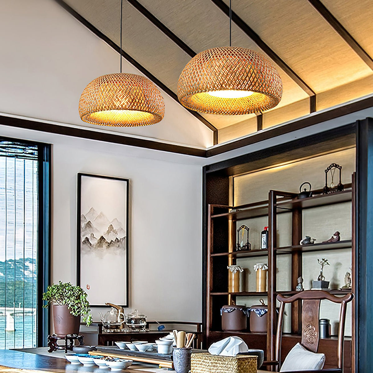 Bamboo Pendant Lamp with Braided Design-Lighting > Pendant Lights-casanuva-casanuva