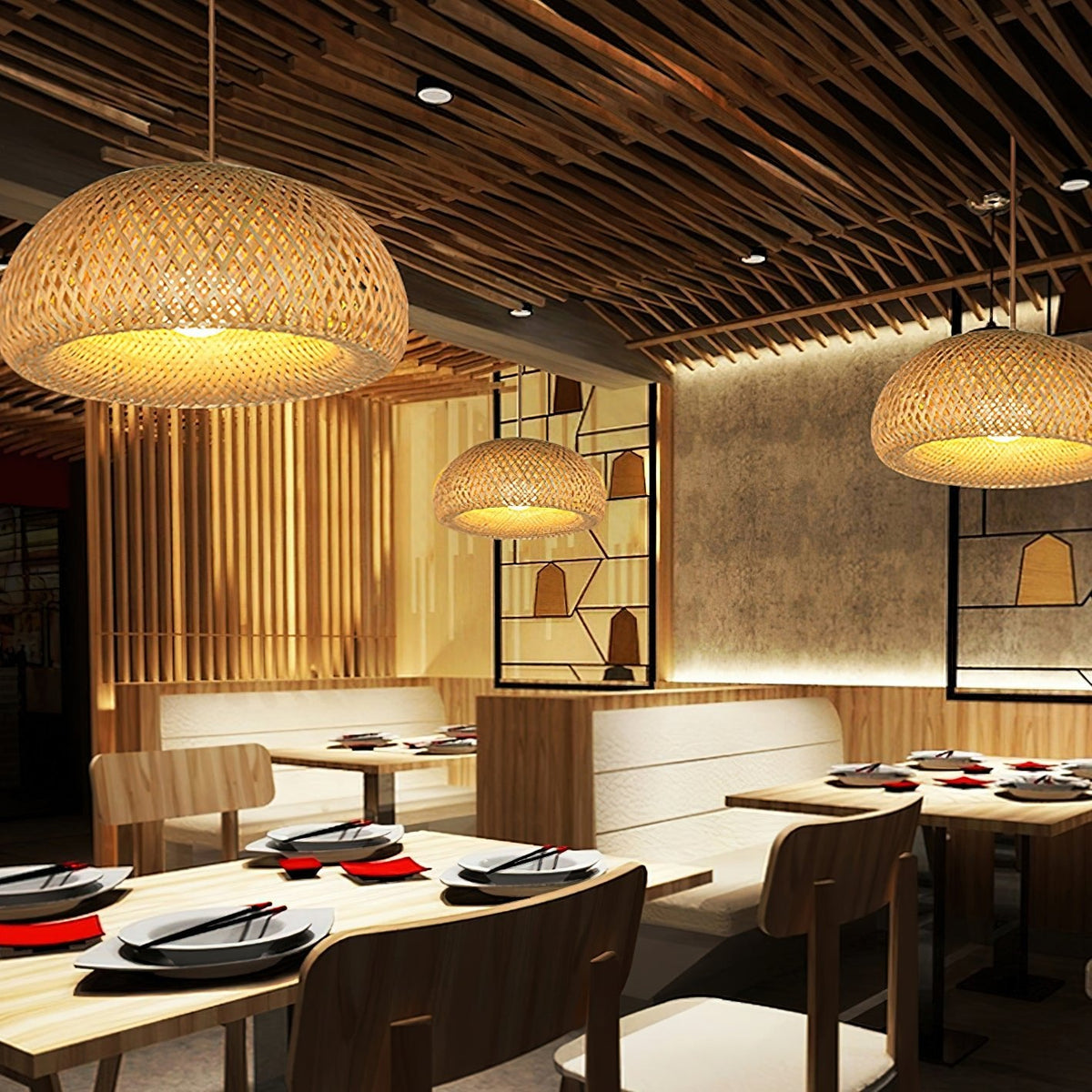 Bamboo Pendant Lamp with Braided Design-Lighting > Pendant Lights-casanuva-casanuva