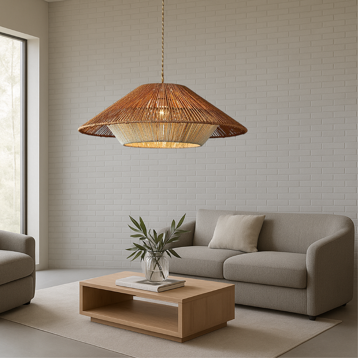 Bamboo Pendant Light Wide Conical Shade-Lighting > Pendant Lights-casanuva-casanuva