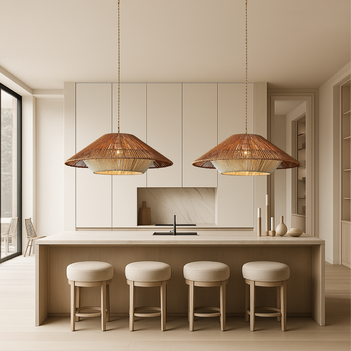 Bamboo Pendant Light Wide Conical Shade-Lighting > Pendant Lights-casanuva-casanuva