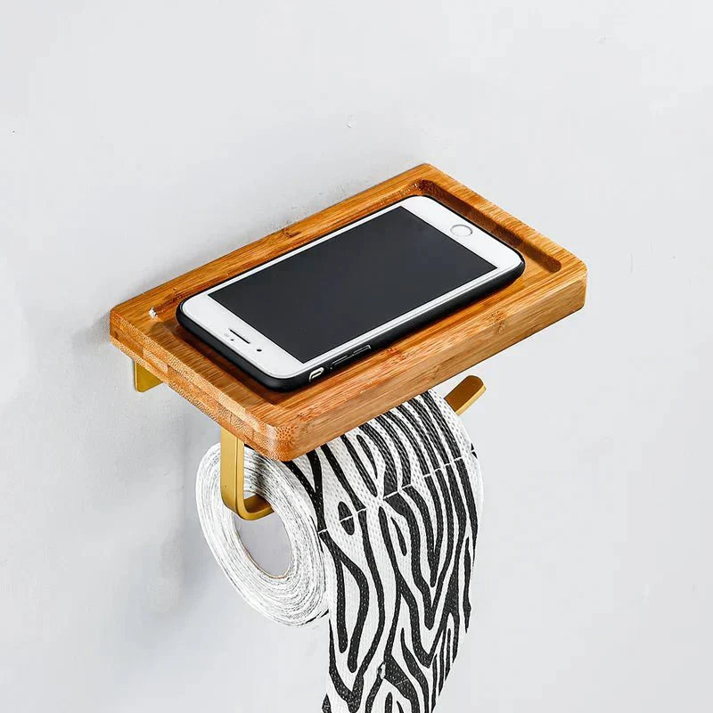 Bamboo Wall Mounted Toilet Paper Holder with Shelf-Bedding & Bath > Bathroom Accessories-casanuva-casanuva