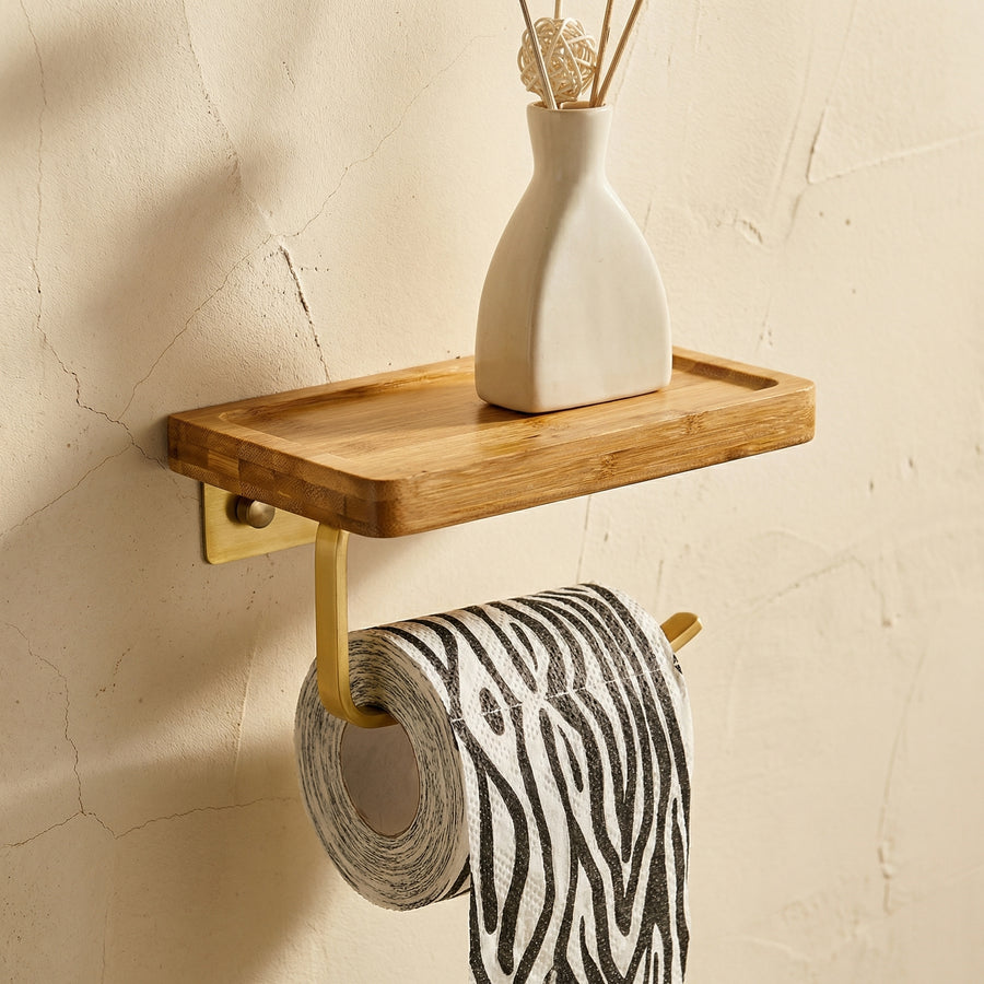 Bamboo Wall Mounted Toilet Paper Holder with Shelf-Bedding & Bath > Bathroom Accessories-casanuva-casanuva