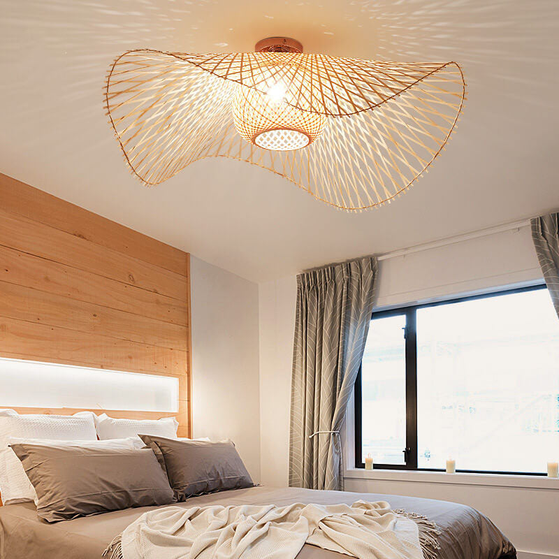 Bamboo Weaving Japanese Flush Mount Light 1-Light Fixture-Lighting > Ceiling Lights-casanuva-21.65''-220V-240V-casanuva