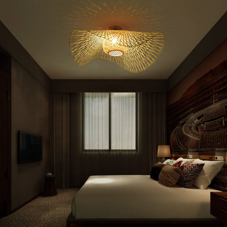 Bamboo Weaving Japanese Flush Mount Light 1-Light Fixture-Lighting > Ceiling Lights-casanuva-25.59''-220V-240V-casanuva