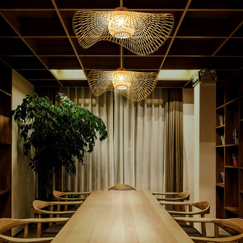 Bamboo Weaving Japanese Flush Mount Light 1-Light Fixture-Lighting > Ceiling Lights-casanuva-casanuva
