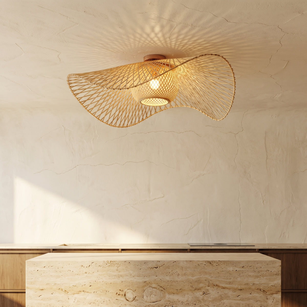 Bamboo Weaving Japanese Flush Mount Light 1-Light Fixture-Lighting > Ceiling Lights-casanuva-casanuva