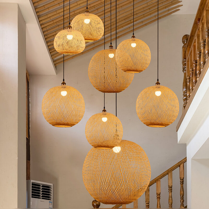 Bamboo Weaving Round Beige Pendant Light 1-Light Japanese Design-Lighting > Pendant Lights-casanuva-11.81''-220V-240V-casanuva
