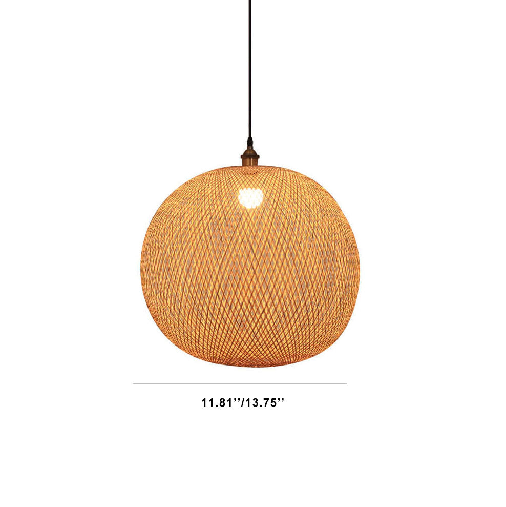 Bamboo Weaving Round Beige Pendant Light 1-Light Japanese Design-Lighting > Pendant Lights-casanuva-casanuva