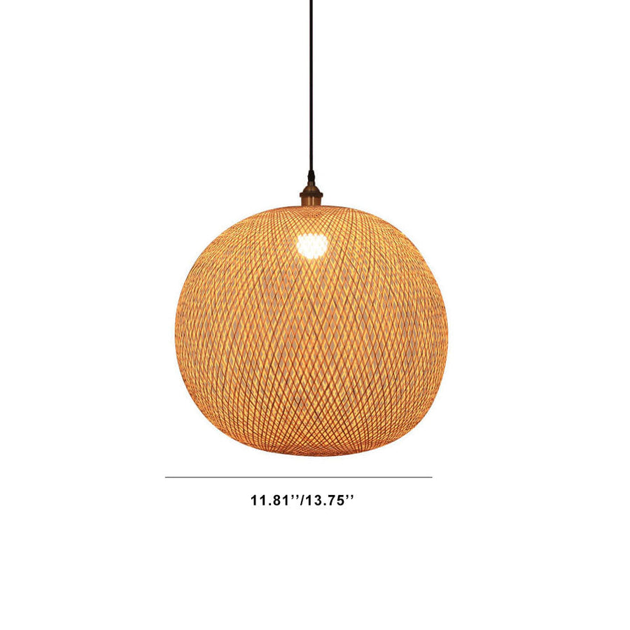 Bamboo Weaving Round Beige Pendant Light 1-Light Japanese Design-Lighting > Pendant Lights-casanuva-casanuva