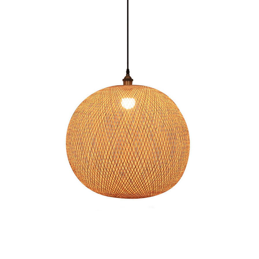 Bamboo Weaving Round Beige Pendant Light 1-Light Japanese Design-Lighting > Pendant Lights-casanuva-casanuva