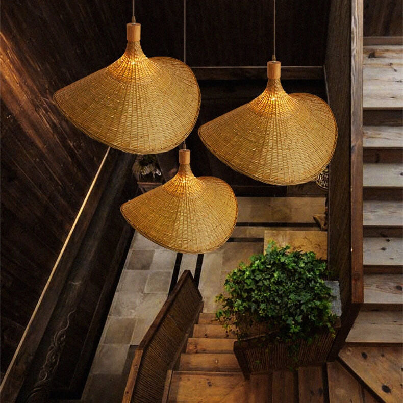 Bamboo Woven Pendant Light with Straw Hat Design-Lighting > Pendant Lights-casanuva-casanuva