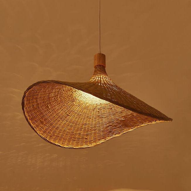 Bamboo Woven Pendant Light with Straw Hat Design-Lighting > Pendant Lights-casanuva-Small-100V-120V-White Wire-casanuva