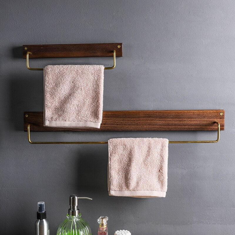Beech Wood Towel Rack with Brass Accents-Bedding & Bath > Bathroom Accessories-casanuva-casanuva