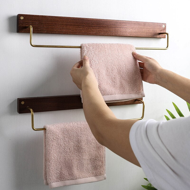 Beech Wood Towel Rack with Brass Accents-Bedding & Bath > Bathroom Accessories-casanuva-casanuva