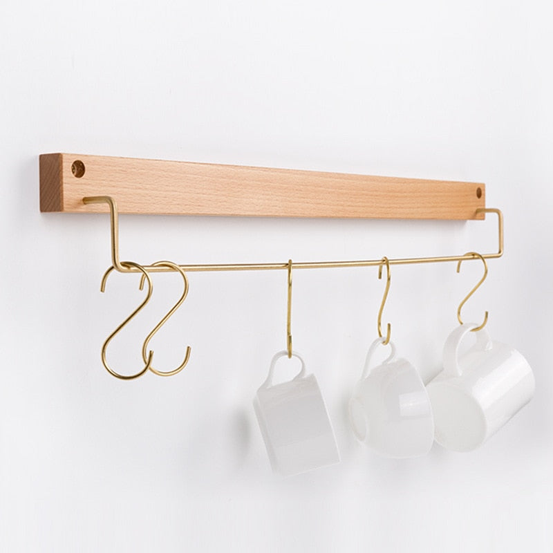 Beech Wood Towel Rack with Brass Accents-Bedding & Bath > Bathroom Accessories-casanuva-Beech Walnut Large-casanuva