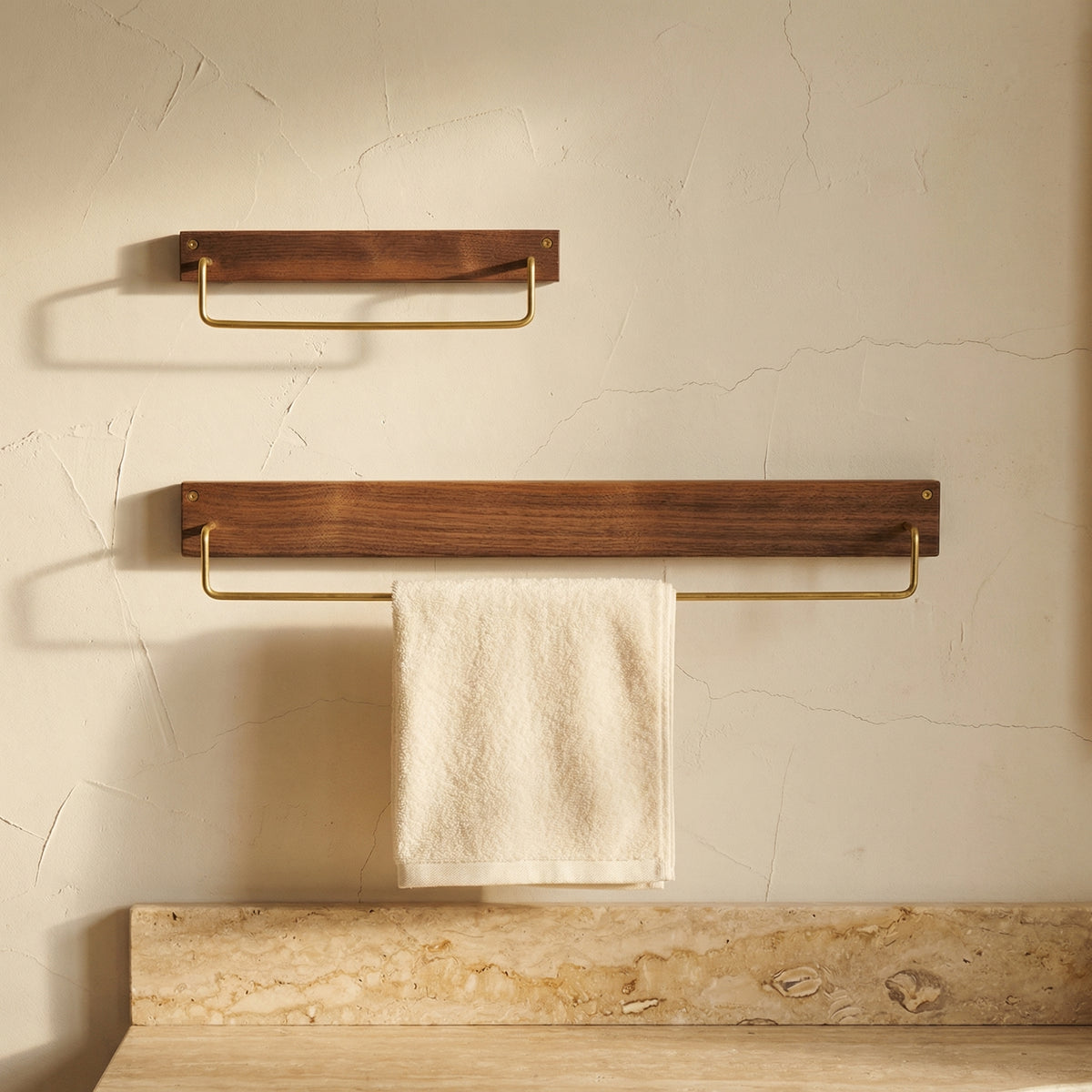 Beech Wood Towel Rack with Brass Accents-Bedding & Bath > Bathroom Accessories-casanuva-casanuva