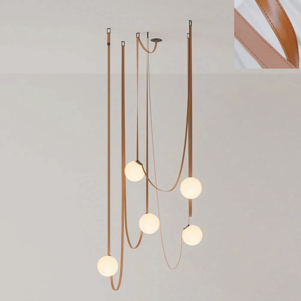 Belt Pendant Light Art Design-Lighting > Pendant Lights-casanuva-5 heads 100cmx150cm-Version B Orange Leather-casanuva