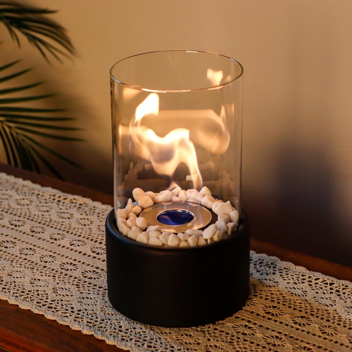 Bioethanol Tabletop Fireplace with Glass Cylinder and Metal Base-Home Decor > Decorative Accessories-casanuva-casanuva