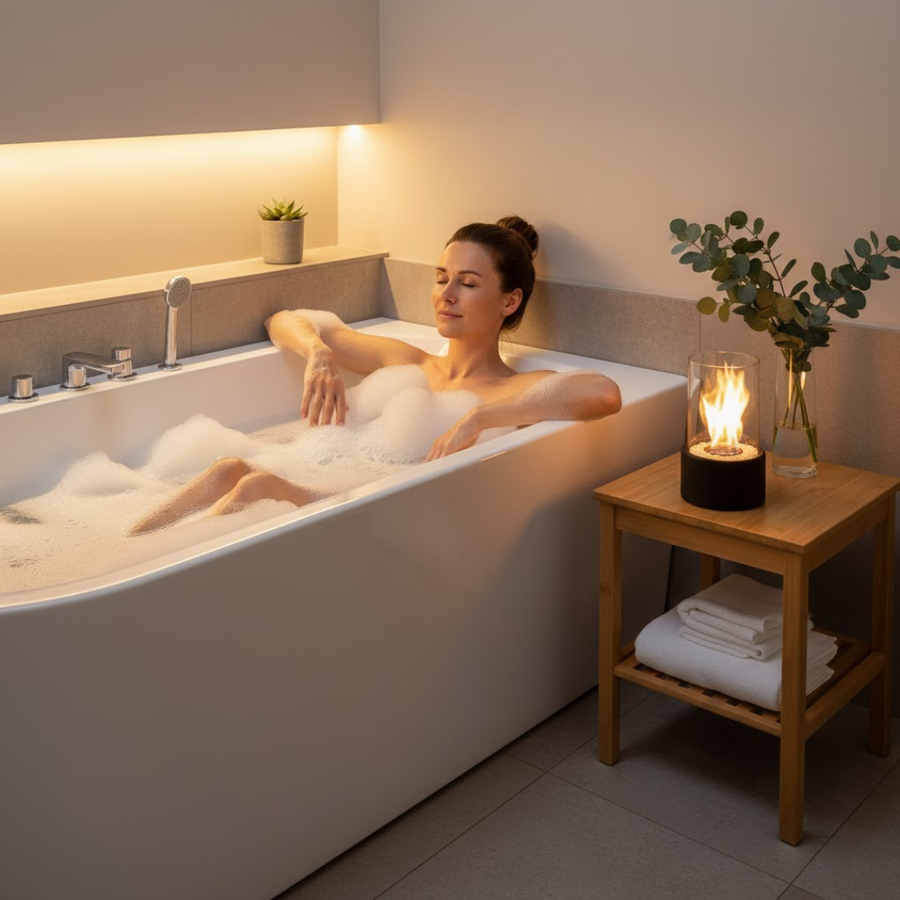 Bioethanol Tabletop Fireplace with Glass Cylinder and Metal Base-Home Decor > Decorative Accessories-casanuva-casanuva