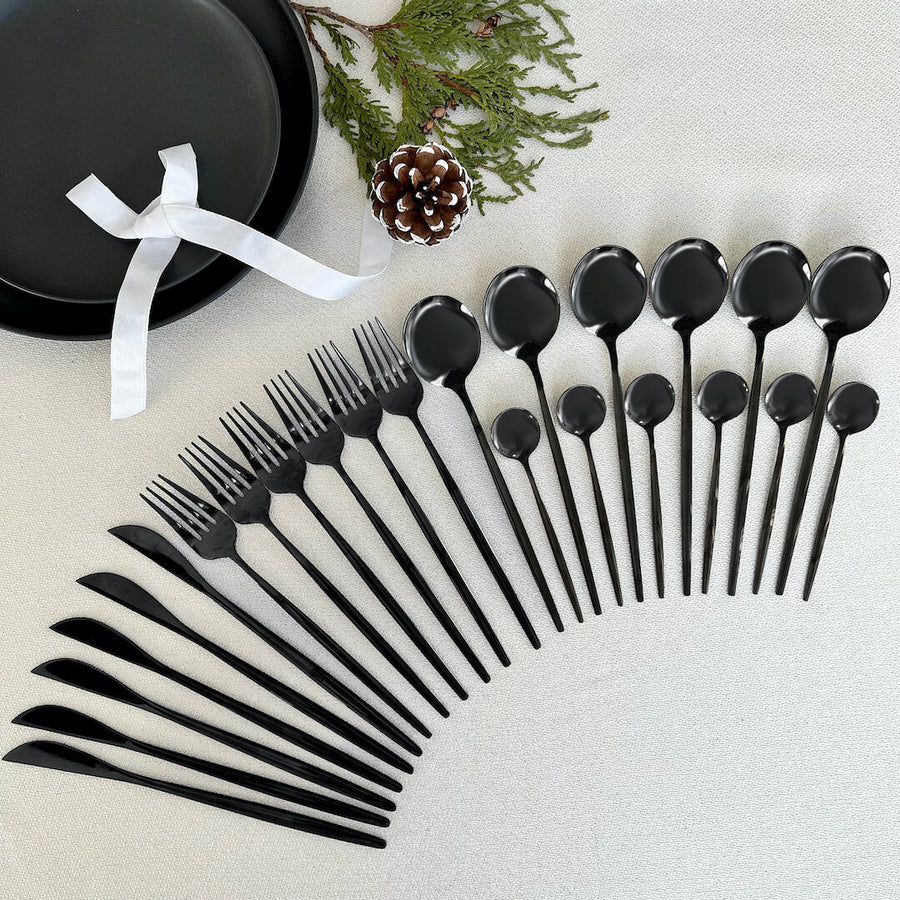 Black Flatware Set 24 Pieces-Kitchen & Dining > Cutlery-casanuva-casanuva