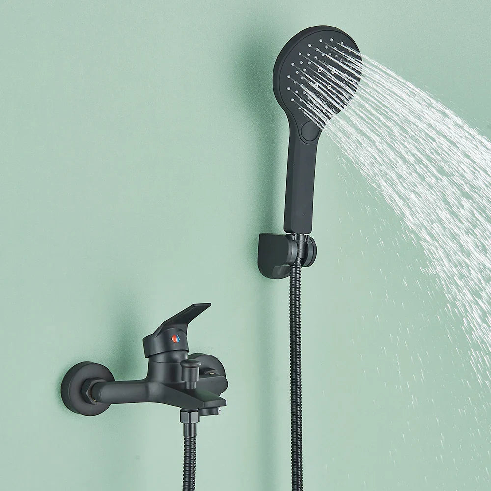 Black Wall Faucet with Hand Shower and Mixer-Bedding & Bath > Bathroom Accessories-casanuva-casanuva