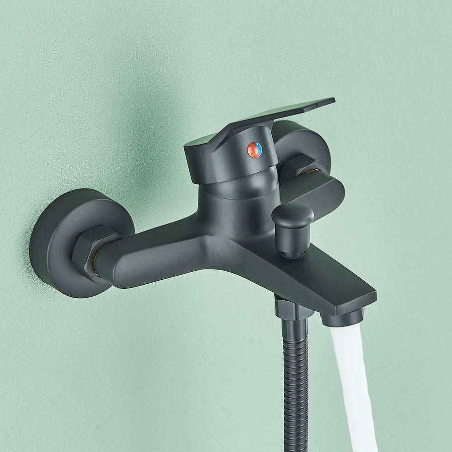 Black Wall Faucet with Hand Shower and Mixer-Bedding & Bath > Bathroom Accessories-casanuva-casanuva